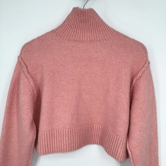 ZARA Cropped Turtleneck Sweater Alpaca Wool Blend Fuzzy Chunky Knit, Pink - Picture 10 of 13